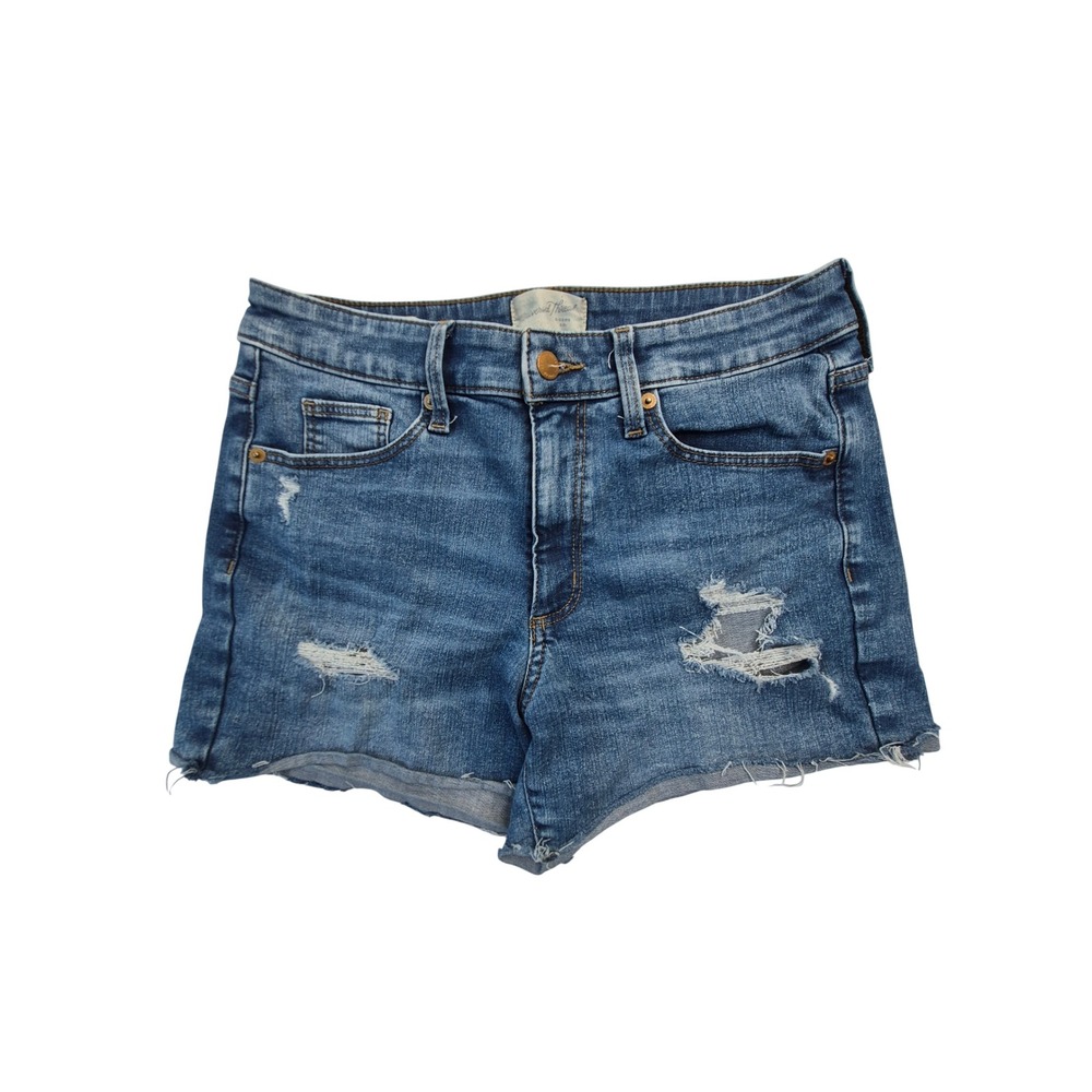 Universal Thread High Rise Midi Jorts Womens 8/29 Blue Distressed Raw Hem - Picture 1 of 14